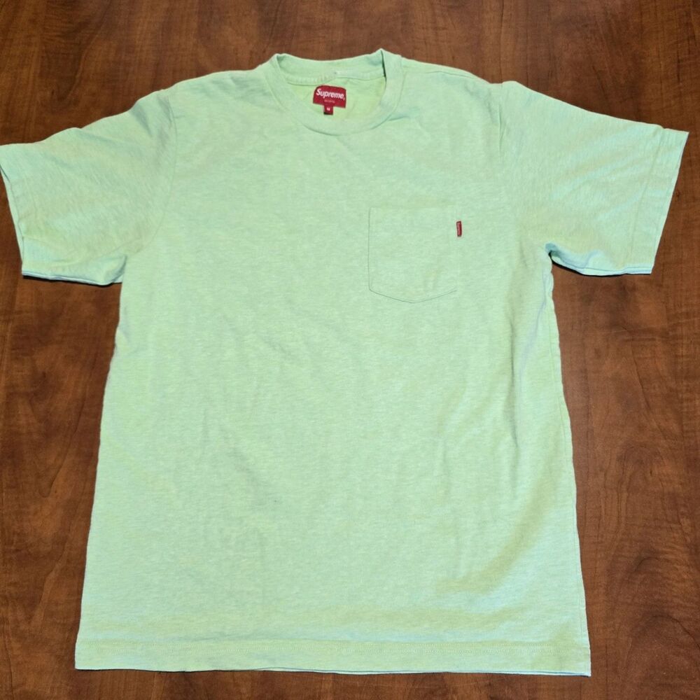 Supreme Mens Short Sleeve Heather Green Single Pocket Blank Cotton Tee M